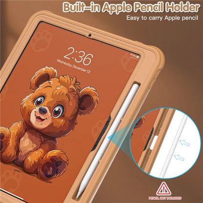 For iPad Pro 11 (2024) Case Kickstand PC+Silicone+TPU Cartoon Bear Tablet Cover