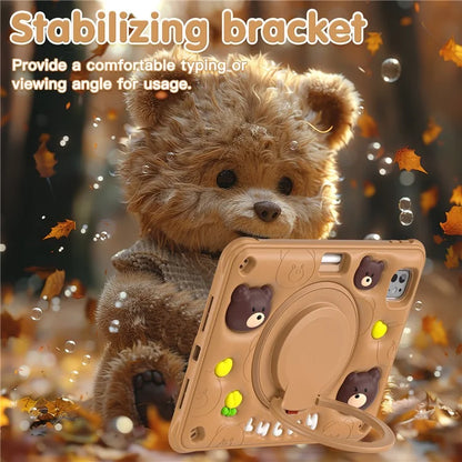 For iPad Pro 11 (2024) Case Kickstand PC+Silicone+TPU Cartoon Bear Tablet Cover