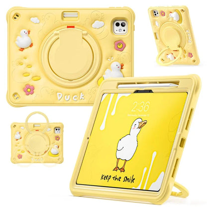 For iPad Pro 11 (2024) Case Cartoon Duck Kickstand PC+Silicone+TPU Tablet Cover