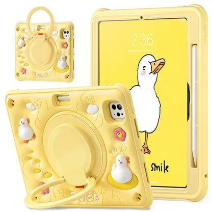 For iPad Pro 11 (2024) Case Cartoon Duck Kickstand PC+Silicone+TPU Tablet Cover