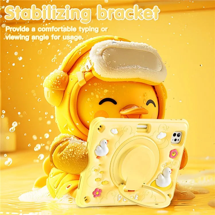 For iPad Pro 11 (2024) Case Cartoon Duck Kickstand PC+Silicone+TPU Tablet Cover