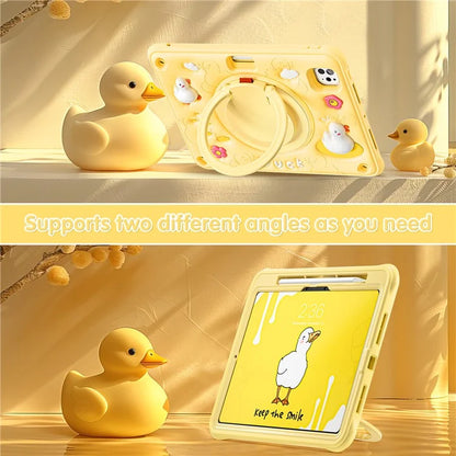 For iPad Pro 11 (2024) Case Cartoon Duck Kickstand PC+Silicone+TPU Tablet Cover