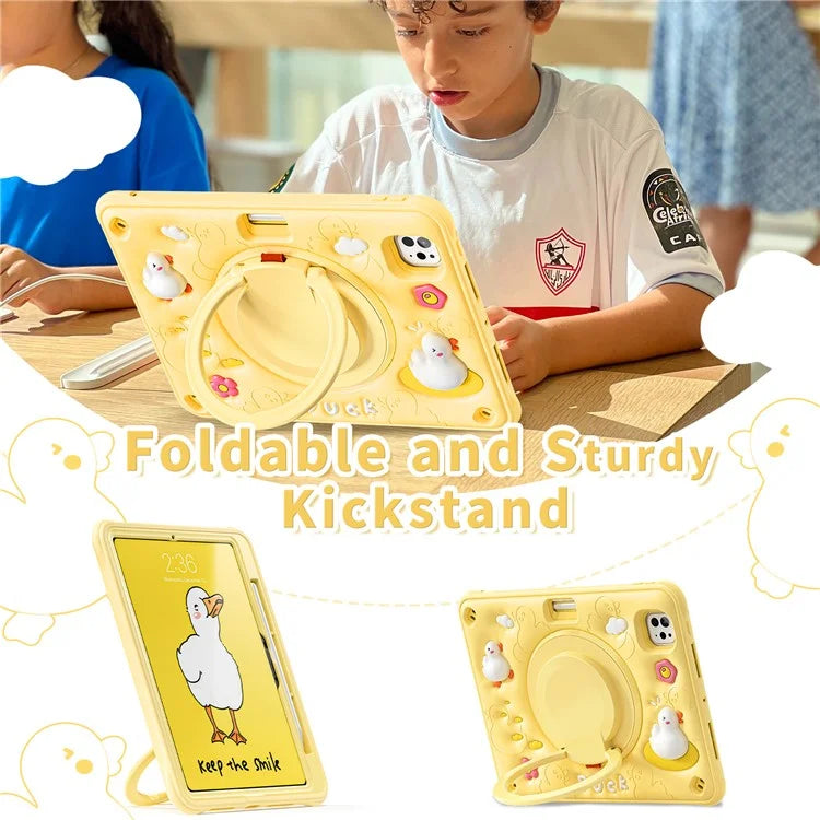 For iPad Pro 11 (2024) Case Cartoon Duck Kickstand PC+Silicone+TPU Tablet Cover