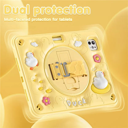 For iPad Pro 11 (2024) Case with Shoulder Strap Duck Pattern Hand Strap Kickstand PC+Silicone+TPU Cover