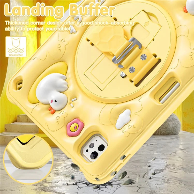 For iPad Pro 11 (2024) Case Duck Pattern Hand Strap Kickstand PC+Silicone+TPU Tablet Cover