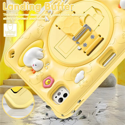 For iPad Pro 11 (2024) Case Duck Pattern Hand Strap Kickstand PC+Silicone+TPU Tablet Cover