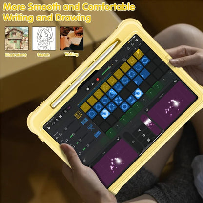 For iPad Pro 11 (2024) Case Duck Pattern Hand Strap Kickstand PC+Silicone+TPU Tablet Cover