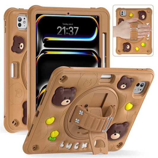 For iPad Pro 11 (2024) Case Bear Pattern PC+Silicone+TPU Kickstand Tablet Cover