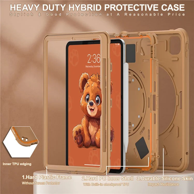 For iPad Pro 11 (2024) Case Bear Pattern PC+Silicone+TPU Kickstand Tablet Cover