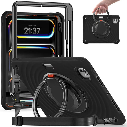 For iPad Pro 11 (2024) Case with Shoulder Strap Kickstand PC+Silicone+TPU Tablet Cover