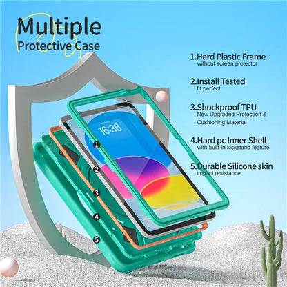 For iPad 10.9 (2022) Case Cartoon Dinosaur Hand Strap Kickstand PC+Silicone+TPU Cover