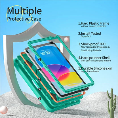 For iPad 10.9 (2022) Case with Shoulder Strap Cartoon Dinosaur Kickstand PC+Silicone+TPU Cover