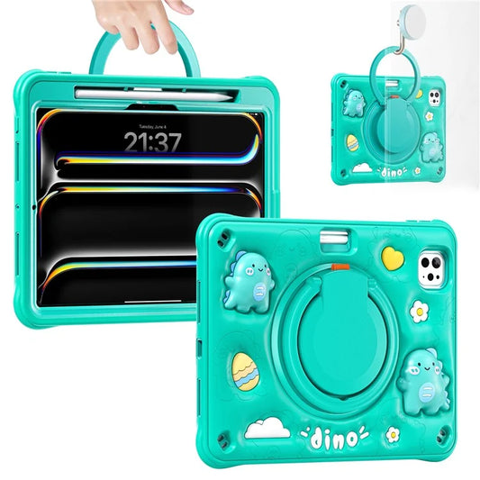 For iPad Pro 11 (2024) Case Cartoon Dinosaur Kickstand PC+Silicone+TPU Tablet Cover