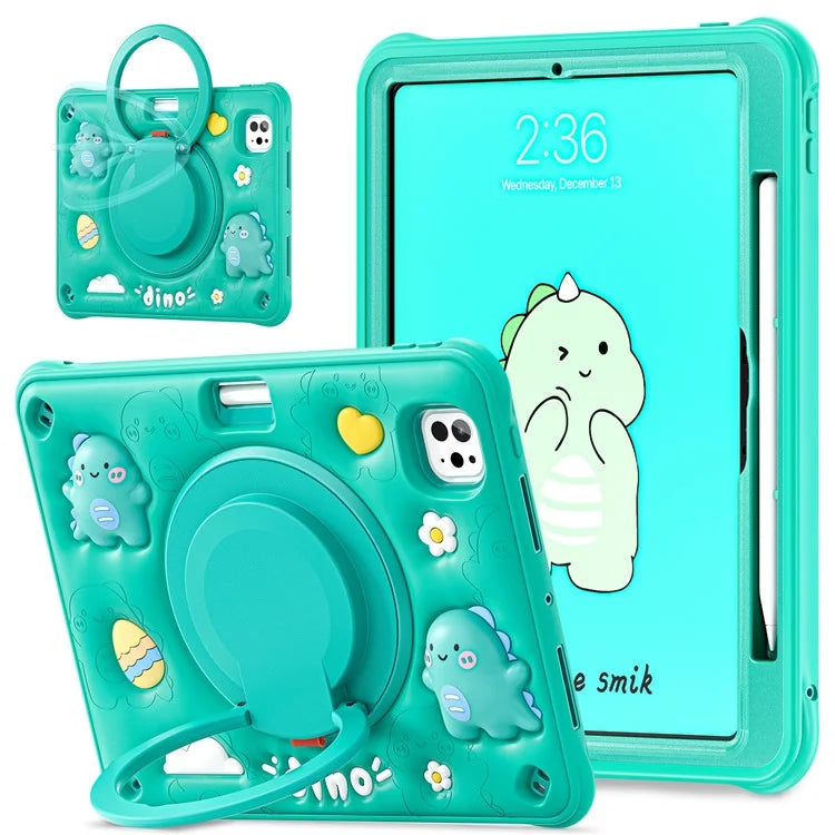 For iPad Pro 11 (2024) Case Cartoon Dinosaur Kickstand PC+Silicone+TPU Tablet Cover