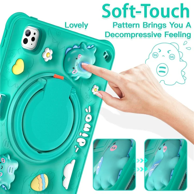 For iPad Pro 11 (2024) Case Cartoon Dinosaur Kickstand PC+Silicone+TPU Tablet Cover
