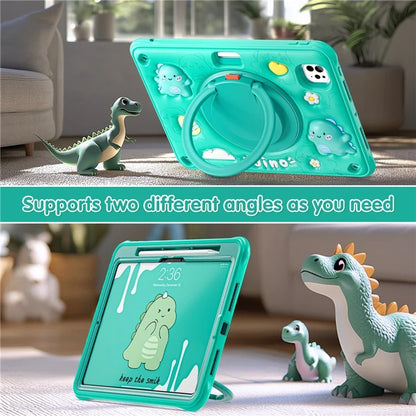 For iPad Pro 11 (2024) Case Cartoon Dinosaur Kickstand PC+Silicone+TPU Tablet Cover