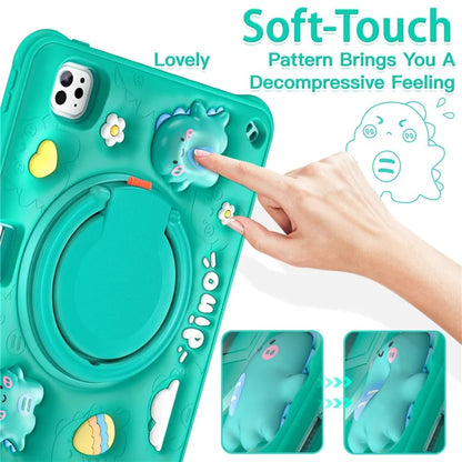 For iPad Pro 11 (2024) Case with Shoulder Strap Cartoon Dinosaur Kickstand PC+Silicone+TPU Tablet Cover