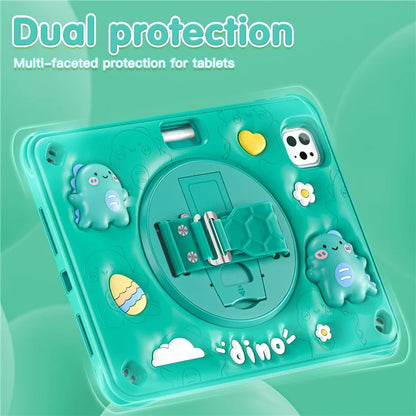 For iPad Pro 11 (2024) Case Cartoon Dinosaur Hand Strap Kickstand PC+Silicone+TPU Cover