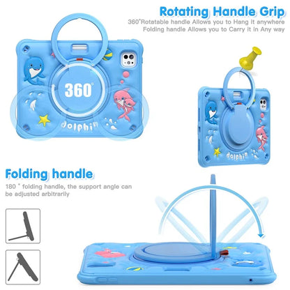 For iPad Pro 11 (2024) Case with Shoulder Strap Cute Dolphin PC+Silicone+TPU Kickstand Tablet Cover