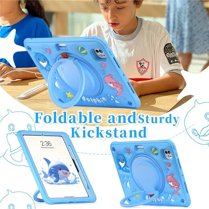 For iPad Pro 11 (2024) Case with Shoulder Strap Cute Dolphin PC+Silicone+TPU Kickstand Tablet Cover