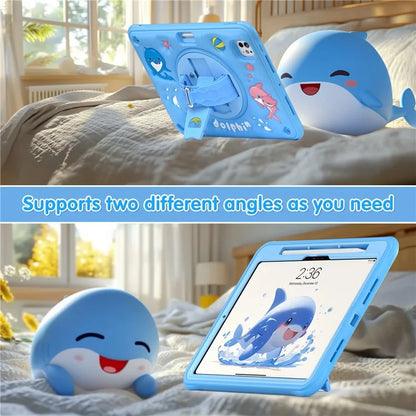 For iPad Pro 11 (2024) Case Cute Dolphin Kickstand PC+Silicone+TPU Tablet Cover