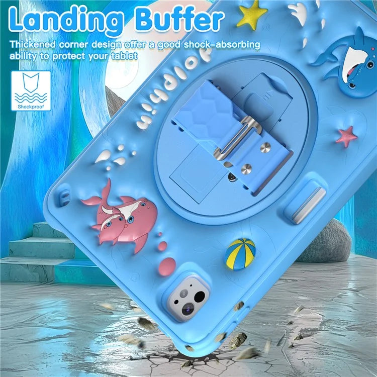 For iPad Pro 11 (2024) Case Cute Dolphin Kickstand PC+Silicone+TPU Tablet Cover