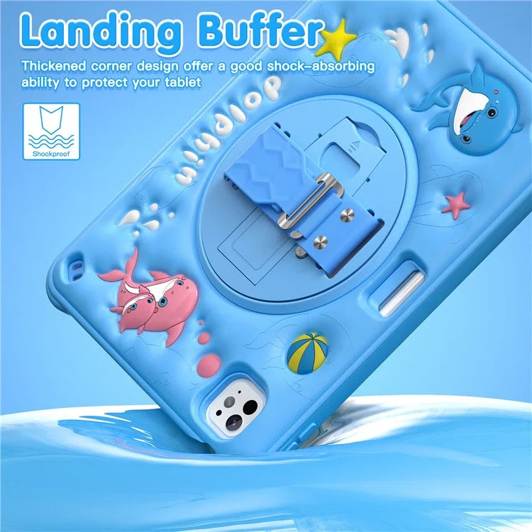 For iPad Pro 11 (2024) Case Cute Dolphin Kickstand PC+Silicone+TPU Tablet Cover