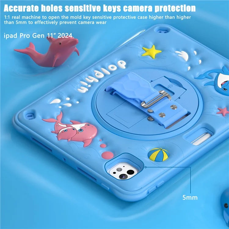 For iPad Pro 11 (2024) Case Cute Dolphin Kickstand PC+Silicone+TPU Tablet Cover