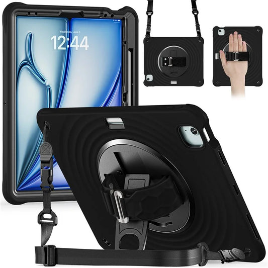 For iPad Air 13 (2024) / iPad Pro 12.9 (2022) / (2021) / (2020) / (2018) Case Kickstand Hand Strap Tablet Cover with Shoulder Strap