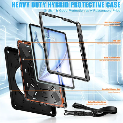 For iPad Air 13 (2024) / iPad Pro 12.9 (2022) / (2021) / (2020) / (2018) Case Kickstand Hand Strap Tablet Cover with Shoulder Strap