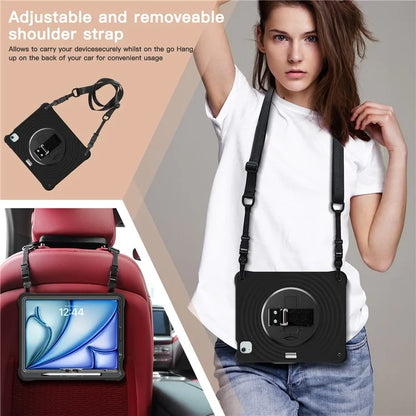 For iPad Air 13 (2024) / iPad Pro 12.9 (2022) / (2021) / (2020) / (2018) Case Kickstand Hand Strap Tablet Cover with Shoulder Strap