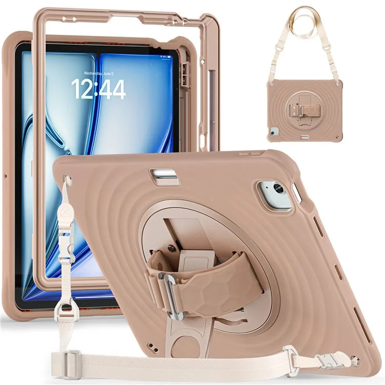 For iPad Air 13 (2024) / iPad Pro 12.9 (2022) / (2021) / (2020) / (2018) Case Kickstand Hand Strap Tablet Cover with Shoulder Strap