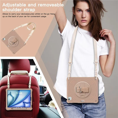 For iPad Air 13 (2024) / iPad Pro 12.9 (2022) / (2021) / (2020) / (2018) Case Kickstand Hand Strap Tablet Cover with Shoulder Strap