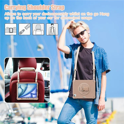 For iPad Air 13 (2024) / iPad Pro 12.9 (2022) / (2021) / (2020) / (2018) Case Kickstand Hand Strap Tablet Cover with Shoulder Strap