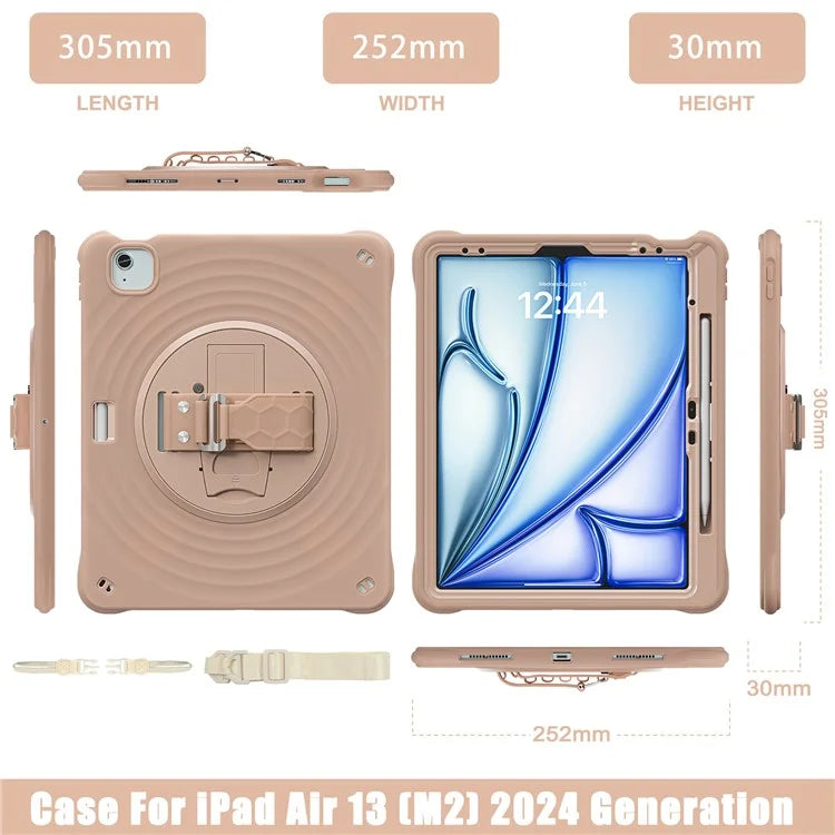 For iPad Air 13 (2024) / iPad Pro 12.9 (2022) / (2021) / (2020) / (2018) Case Kickstand Hand Strap Tablet Cover with Shoulder Strap