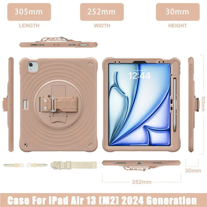 For iPad Air 13 (2024) / iPad Pro 12.9 (2022) / (2021) / (2020) / (2018) Case Kickstand Hand Strap Tablet Cover with Shoulder Strap