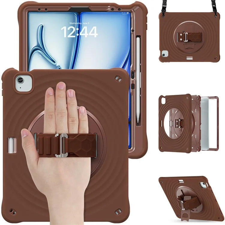 For iPad Air 13 (2024) / iPad Pro 12.9 (2022) / (2021) / (2020) / (2018) Case Kickstand Hand Strap Tablet Cover with Shoulder Strap