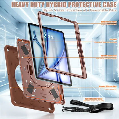 For iPad Air 13 (2024) / iPad Pro 12.9 (2022) / (2021) / (2020) / (2018) Case Kickstand Hand Strap Tablet Cover with Shoulder Strap