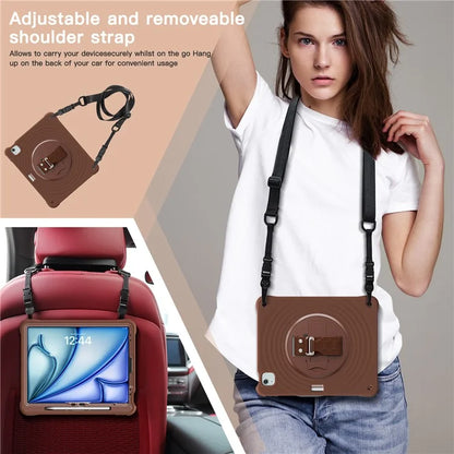 For iPad Air 13 (2024) / iPad Pro 12.9 (2022) / (2021) / (2020) / (2018) Case Kickstand Hand Strap Tablet Cover with Shoulder Strap