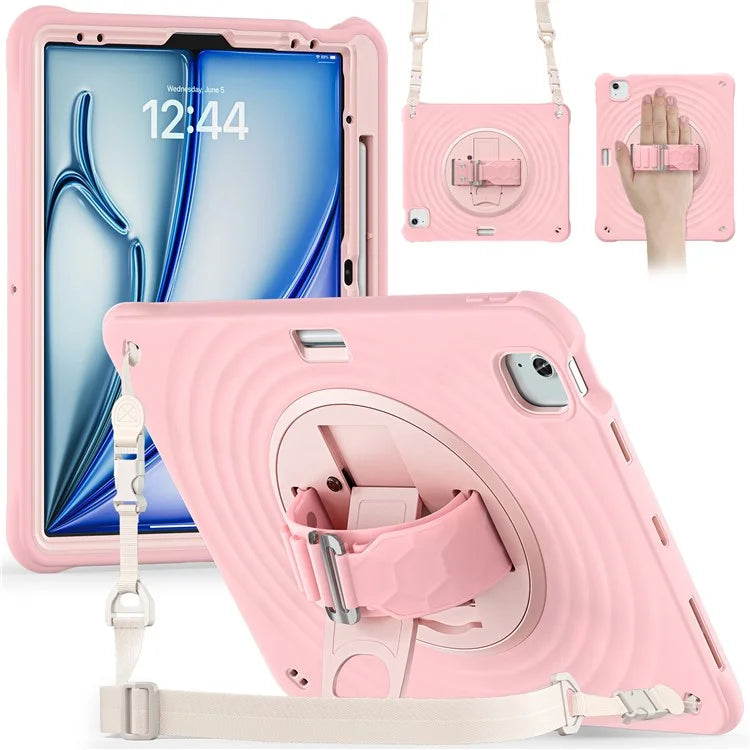 For iPad Air 13 (2024) / iPad Pro 12.9 (2022) / (2021) / (2020) / (2018) Case Kickstand Hand Strap Tablet Cover with Shoulder Strap