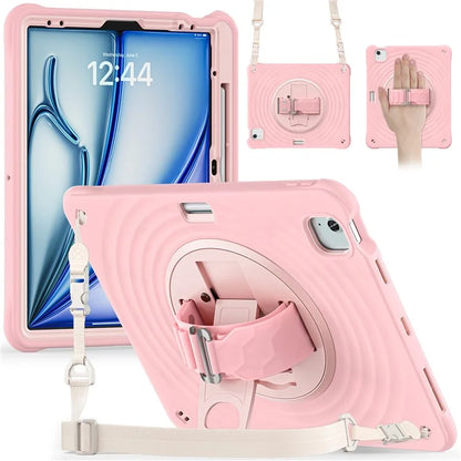 For iPad Air 13 (2024) / iPad Pro 12.9 (2022) / (2021) / (2020) / (2018) Case Kickstand Hand Strap Tablet Cover with Shoulder Strap