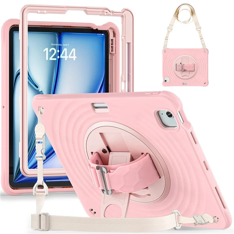 For iPad Air 13 (2024) / iPad Pro 12.9 (2022) / (2021) / (2020) / (2018) Case Kickstand Hand Strap Tablet Cover with Shoulder Strap