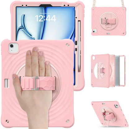 For iPad Air 13 (2024) / iPad Pro 12.9 (2022) / (2021) / (2020) / (2018) Case Kickstand Hand Strap Tablet Cover with Shoulder Strap