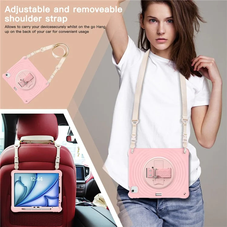 For iPad Air 13 (2024) / iPad Pro 12.9 (2022) / (2021) / (2020) / (2018) Case Kickstand Hand Strap Tablet Cover with Shoulder Strap