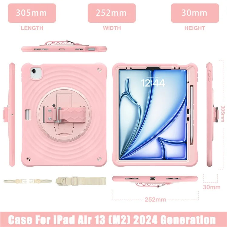 For iPad Air 13 (2024) / iPad Pro 12.9 (2022) / (2021) / (2020) / (2018) Case Kickstand Hand Strap Tablet Cover with Shoulder Strap