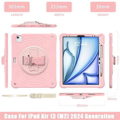 For iPad Air 13 (2024) / iPad Pro 12.9 (2022) / (2021) / (2020) / (2018) Case Kickstand Hand Strap Tablet Cover with Shoulder Strap