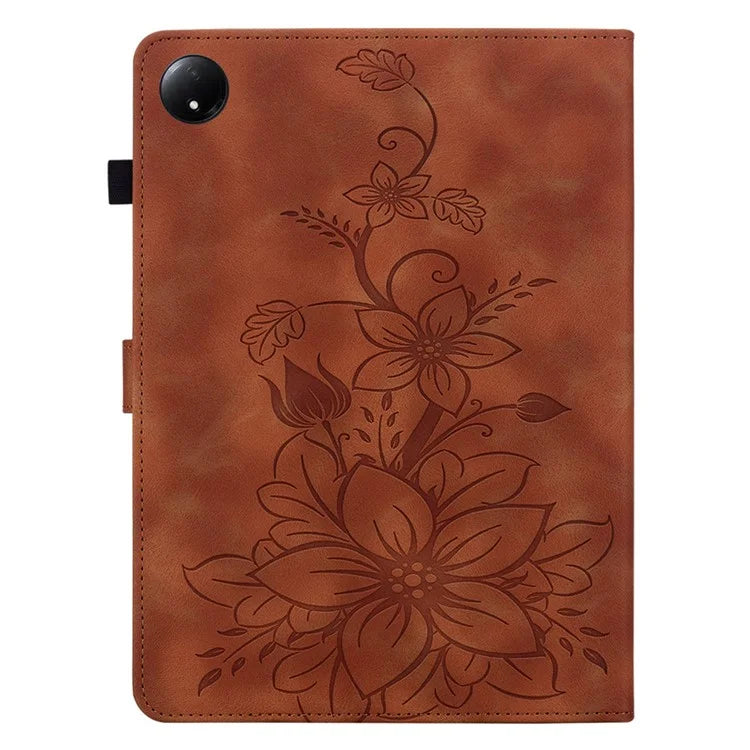For Xiaomi Redmi Pad SE 4G 8.7 inch Case Lily Flower Imprint Card Slots Leather Tablet Cover