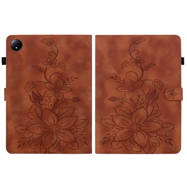 For Xiaomi Redmi Pad SE 4G 8.7 inch Case Lily Flower Imprint Card Slots Leather Tablet Cover