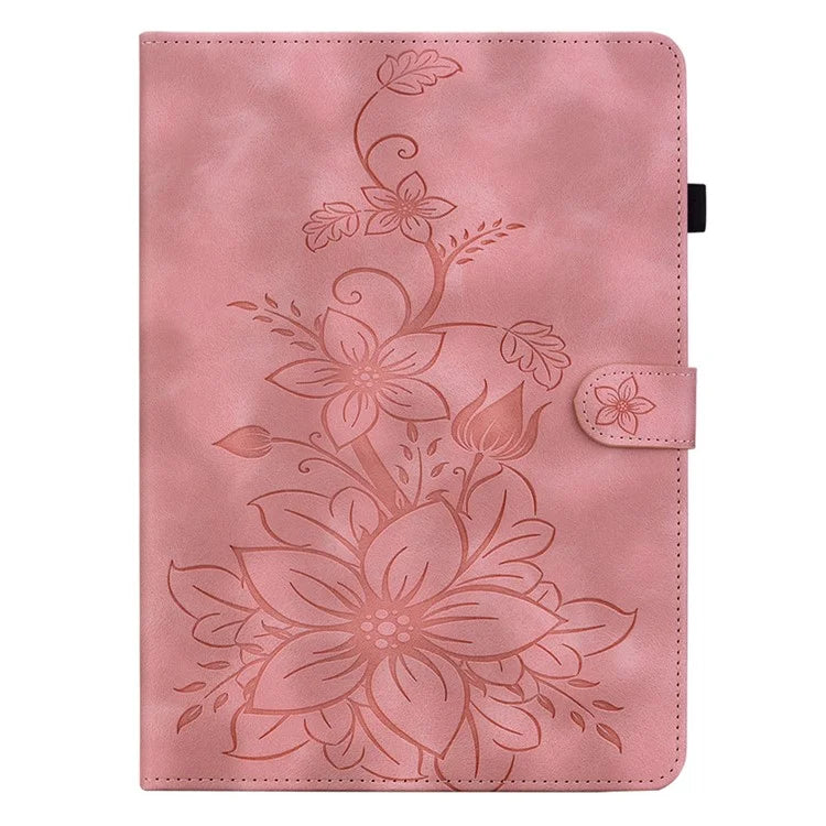 For Xiaomi Redmi Pad SE 4G 8.7 inch Case Lily Flower Imprint Card Slots Leather Tablet Cover
