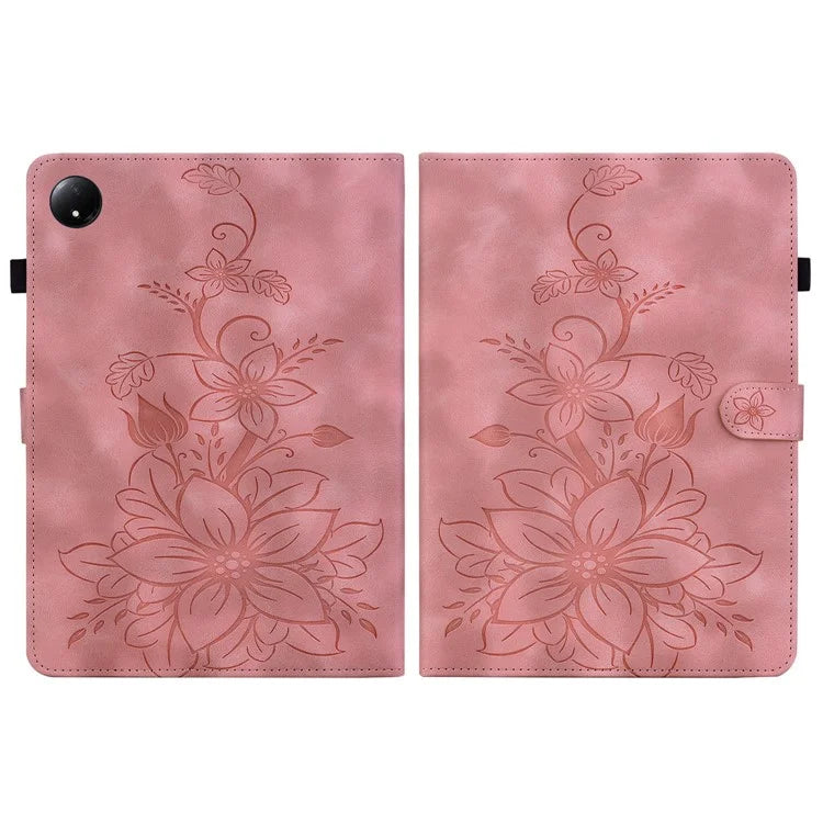 For Xiaomi Redmi Pad SE 4G 8.7 inch Case Lily Flower Imprint Card Slots Leather Tablet Cover